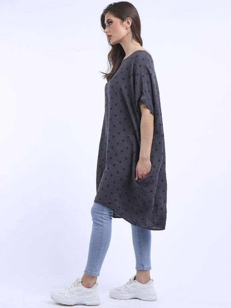 Bianca Linen Spotted Dress Charcoal image 3